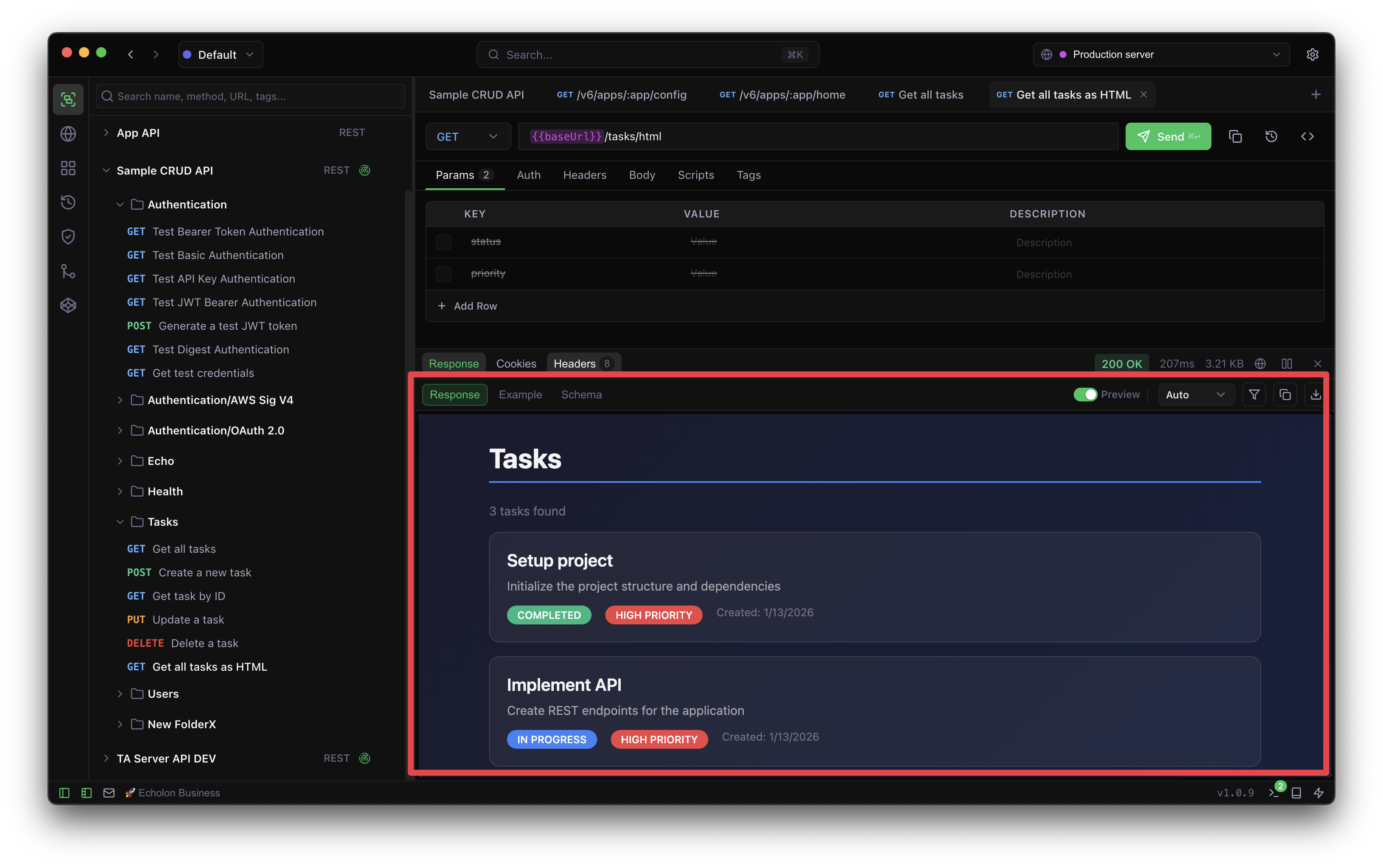 Response viewer HTML preview